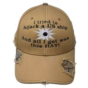 OC Baseball Cap Beige Green OS Distressed Camo Novelty Embroidered Strapback Hat